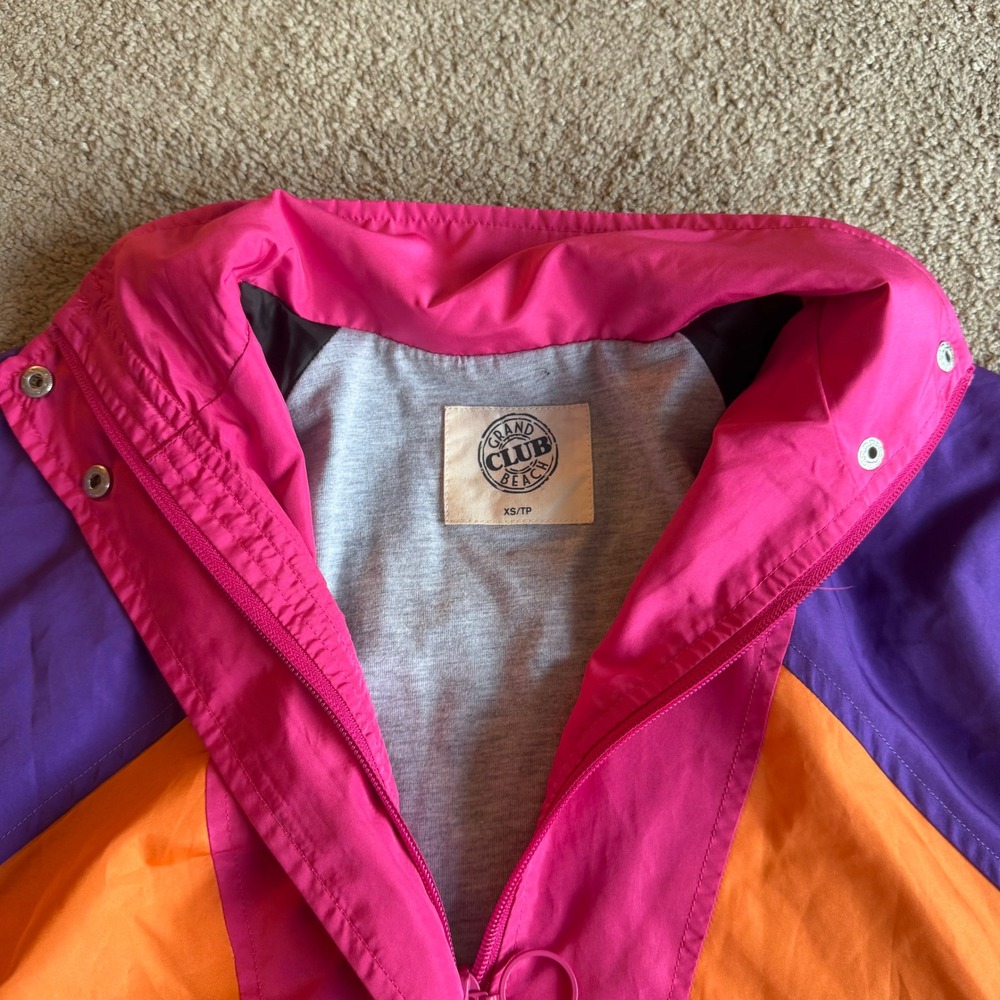 Vintage Grand Club Beach Windbreaker Colorblock Retro 90s Neon Vintage Jacket XS - Picture 7 of 10